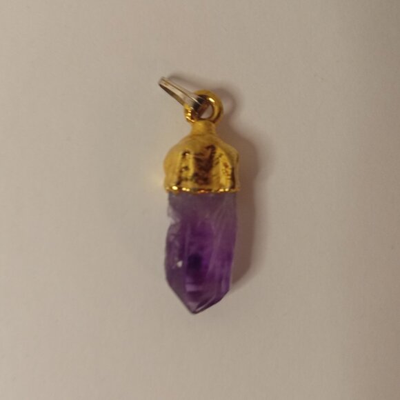 Jewelry - 1"Raw Stone Amethyst February Birthstone Gold plated Pendant
